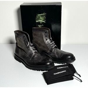 Magnanni Enzo Men's Wingtip Boots Size 13 M Gray Leather Suede Spain Worn Once